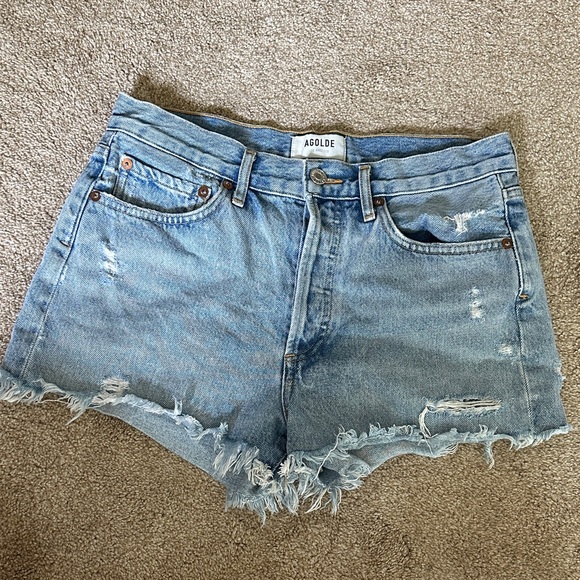 Agolde Light Blue Distressed Jean Shorts size 26 - Picture 1 of 2